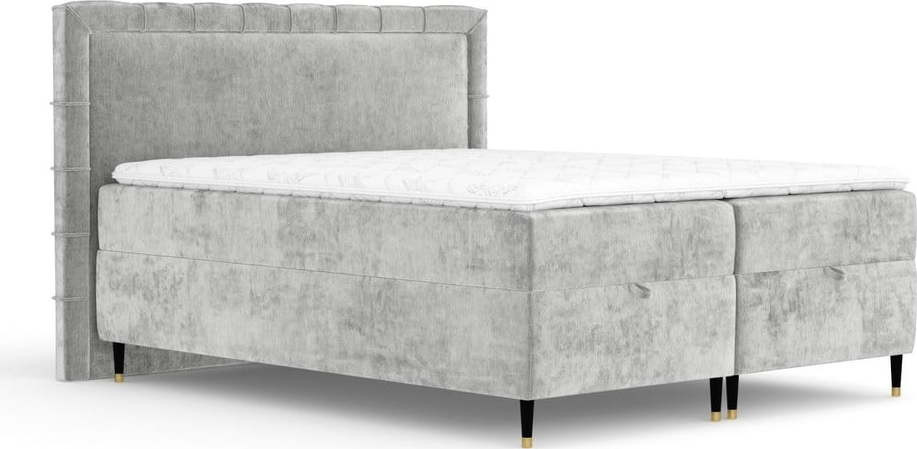 Světle šedá boxspring postel s úložným prostorem 200x200 cm Voyage – Maison de Rêve