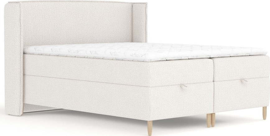 Krémová boxspring postel s úložným prostorem 200x200 cm Monpelli – Maison de Rêve