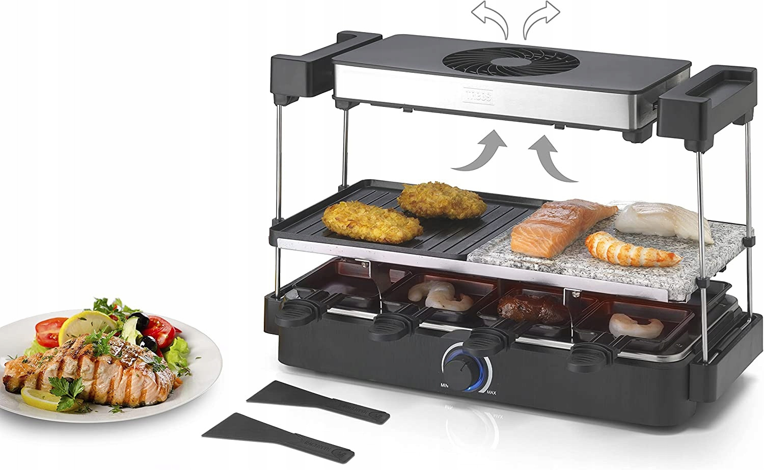 Elektrický gril Raclette 2v1 1300W Ventilátor Kamenná deska