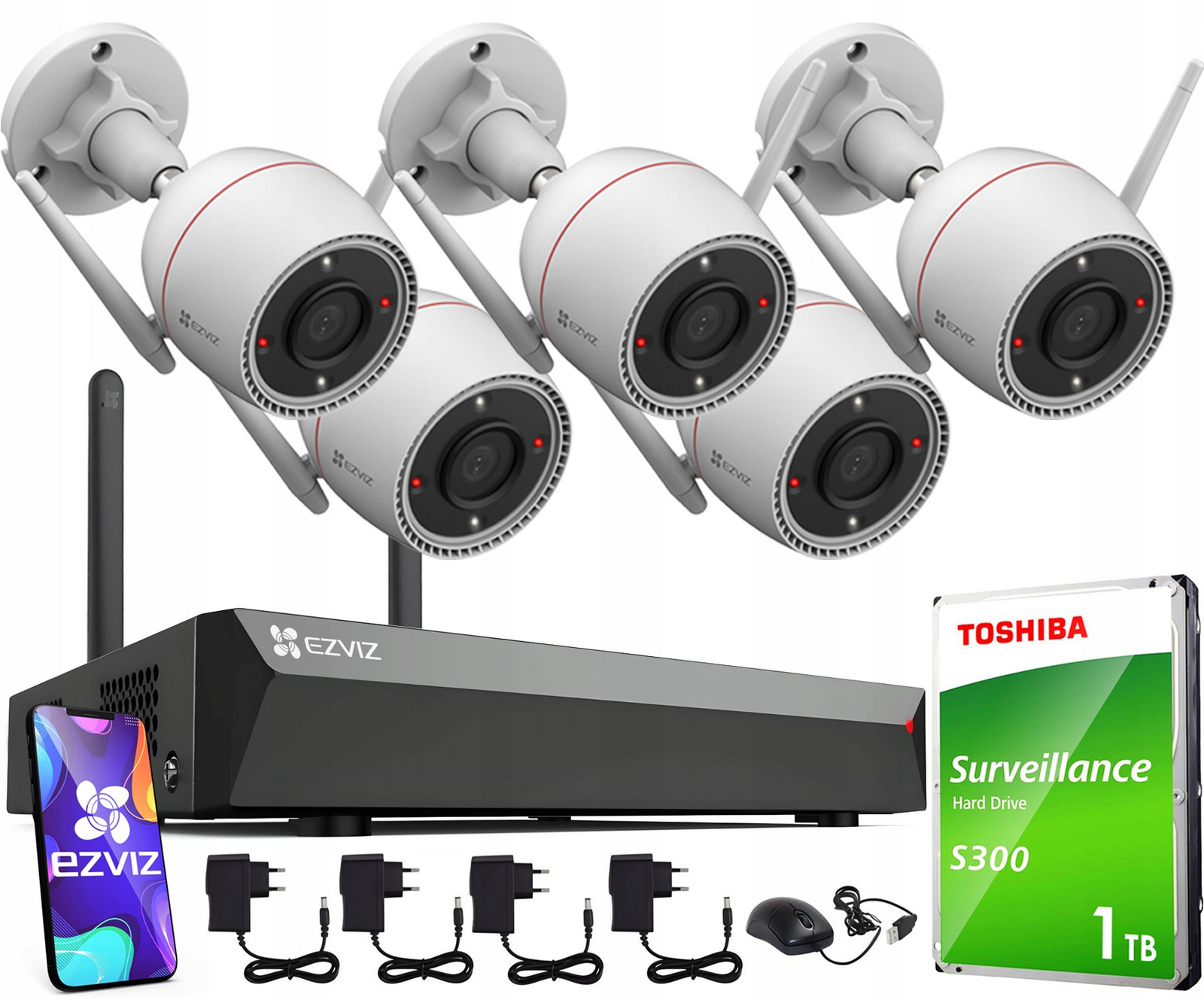 Monitorovací sada 5x H3C 4MPx WiFi Ip 2K+ Audio Detekce Rekordér 1TB