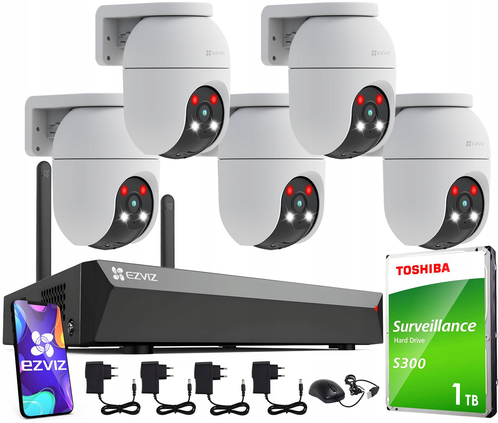WiFi monitorovací set Ezviz 5x C8C 2K+ 4MP Detekce Záznamník 8 Kanálů