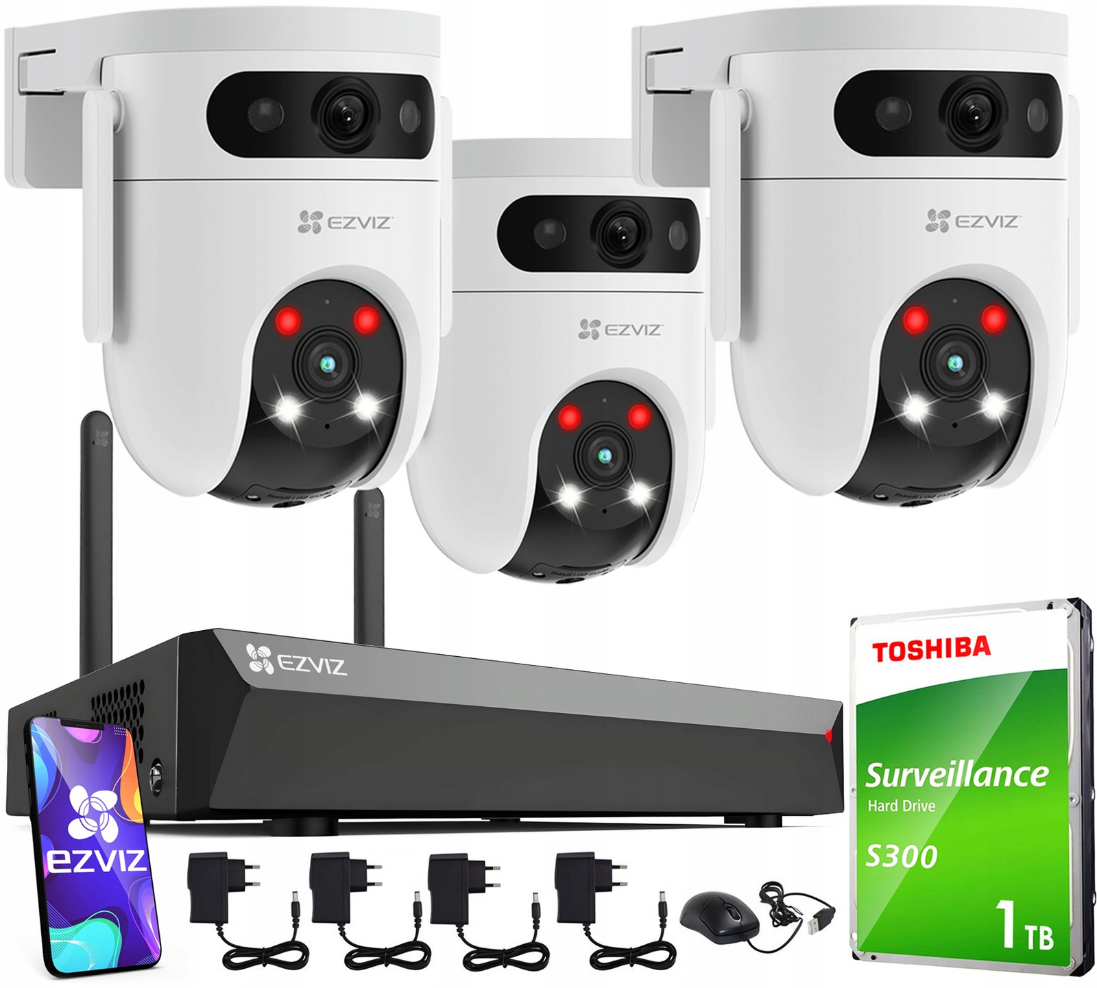 WiFi monitorovací set Ezviz 3 6Mpx kamery (3MP+3MP) 360° rotace Nvr 8CH