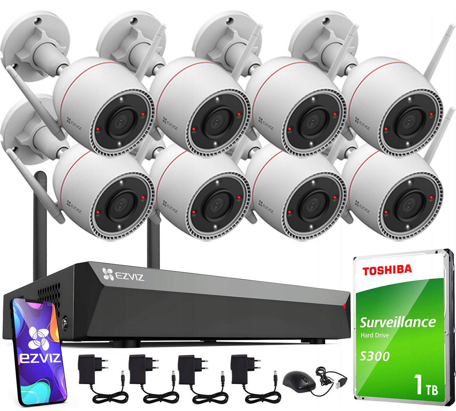 Monitorovací sada 8x H3C 4MPx WiFi Ip 2K+ Audio Detekce Rekordér 1TB