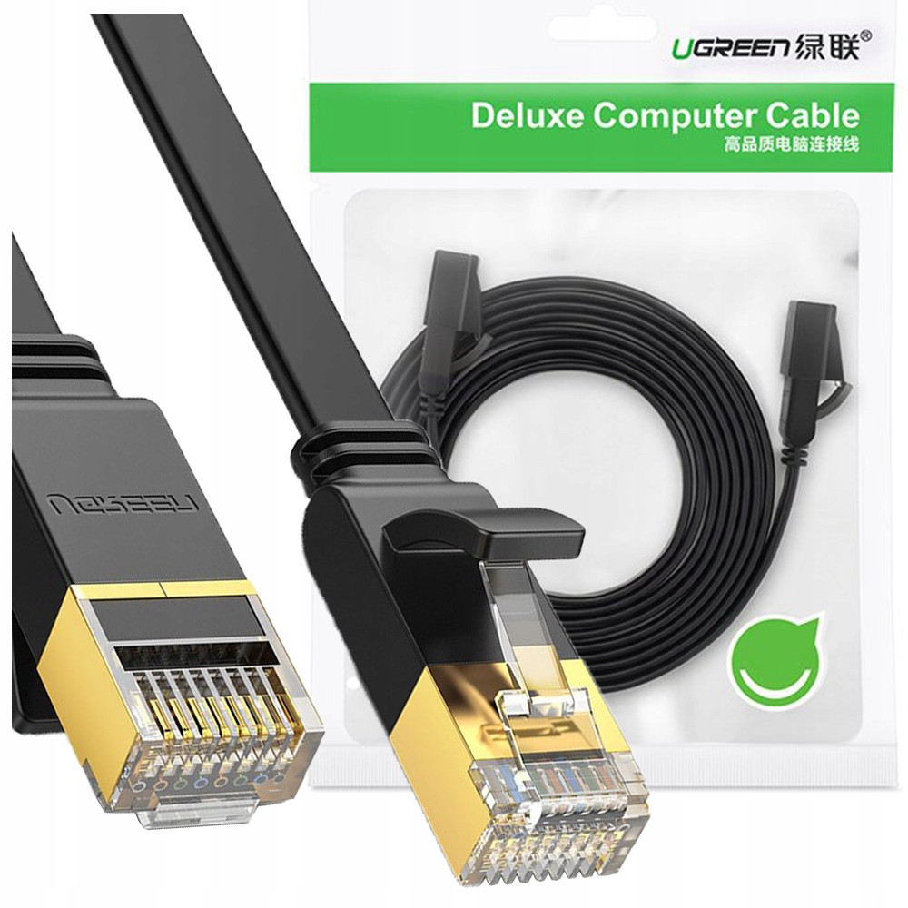 Ugreen Plochý Kabel Síťový Ethernet RJ45 Cat 7 10 Gbps 3M Černý