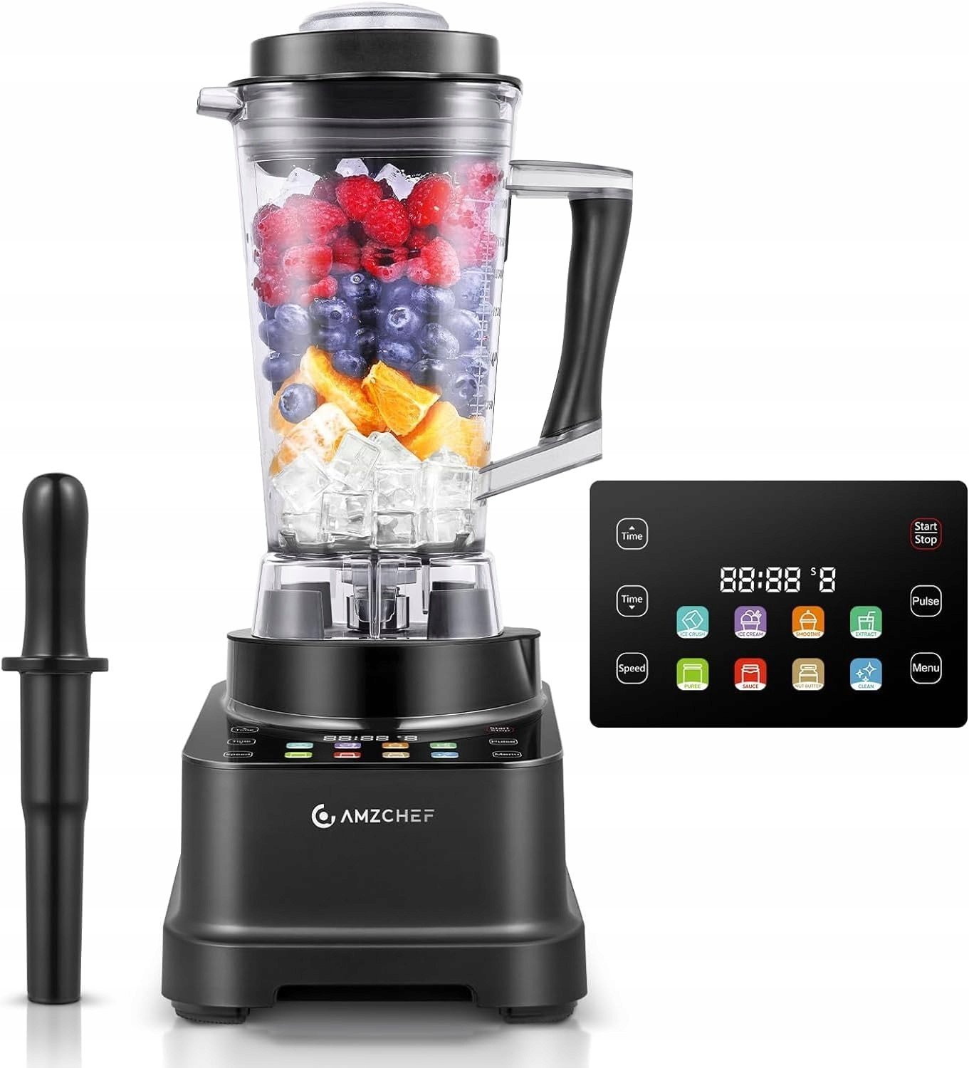 Amzchef mixér 8 v1 stojanový mixér 2000 W LCD obrazovka 10 rychlostí 2l černá