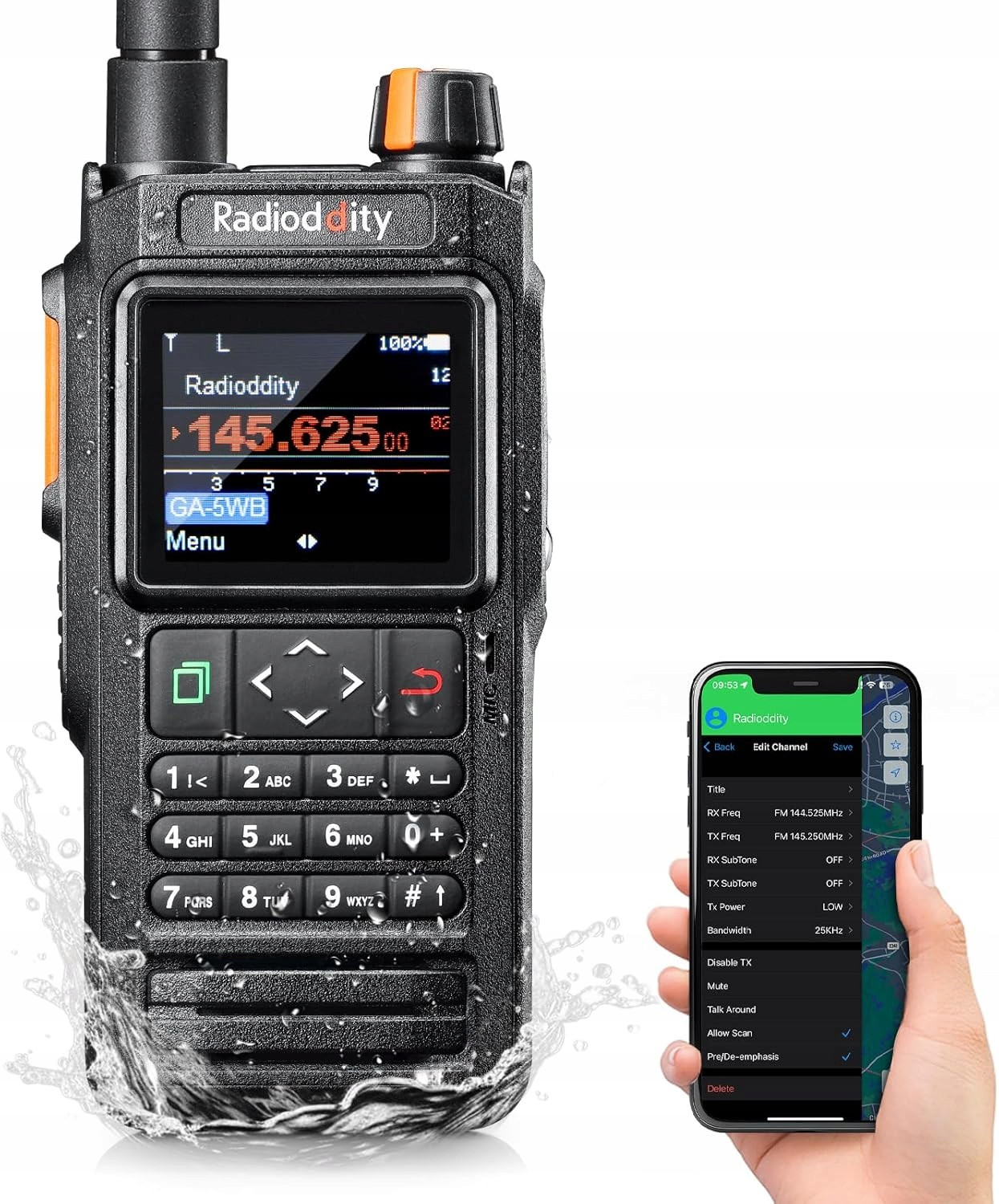 Radioddity GA-5WB 5W dvoupásmové rádio IP67 s Bluetooth Gps Aprs Usb