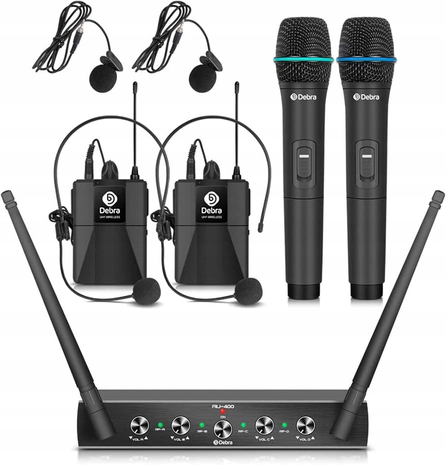 4kanálový Uhf bezdrátový mikrofonní systém Debra Audio Pro mikrofony