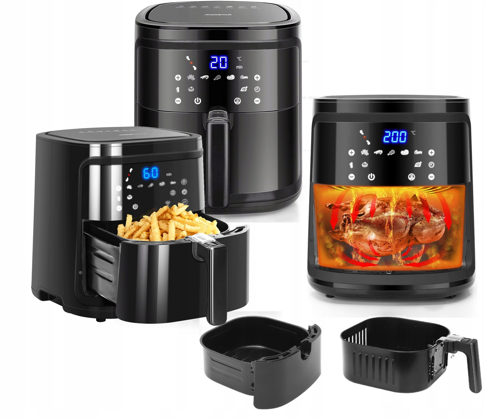 Fritéza Bez Tuku 7L 1900W Air Fryer XL Fritéza Ava LCD Černá