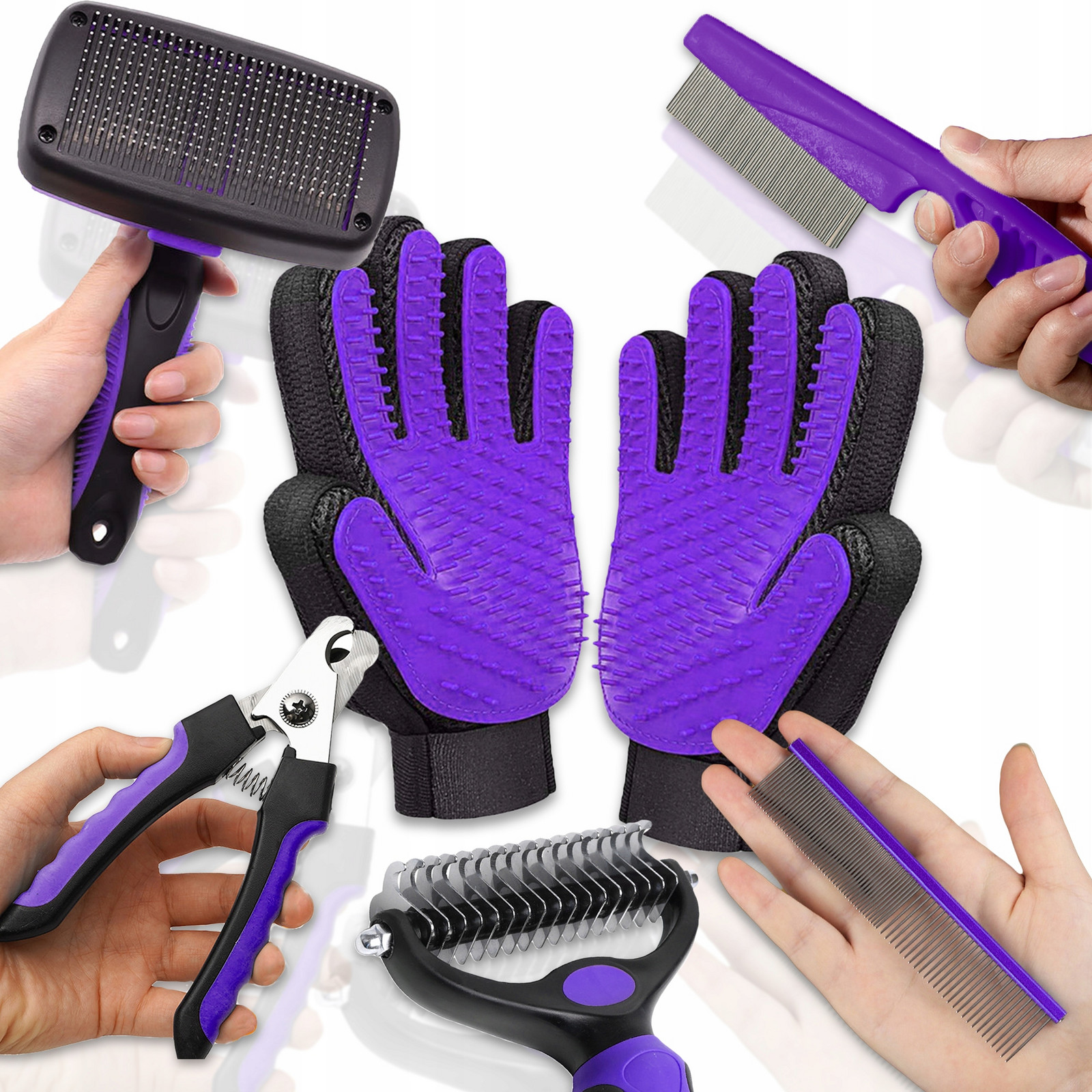 Zestaw Do Pielęgnacji Sierści Psa Kota Cążki Grzebień Rękawica Trymer 7 Ele