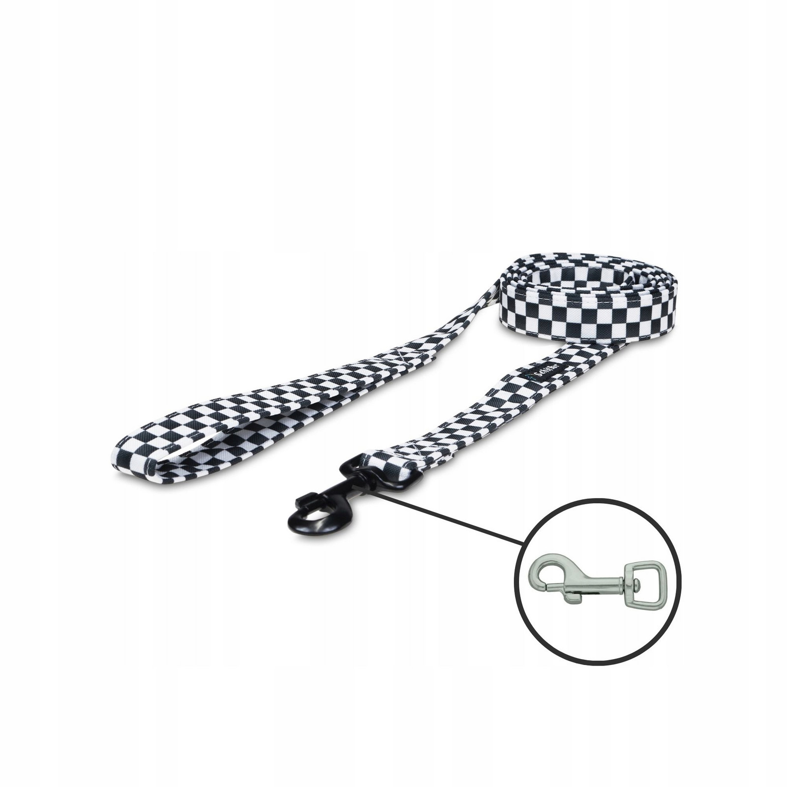 Vodítko městské pro malého psa šachovnice černá mřížka 150cm 15mm Xxs Xs