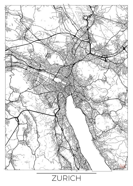 Hubert Roguski Mapa Zurich, Hubert Roguski, 30 × 40 cm