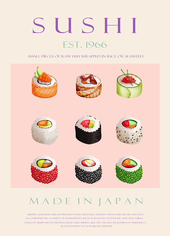 Rikke Londager Boisen Ilustrace Sushi Est. 1966, Rikke Londager Boisen, 30 × 40 cm