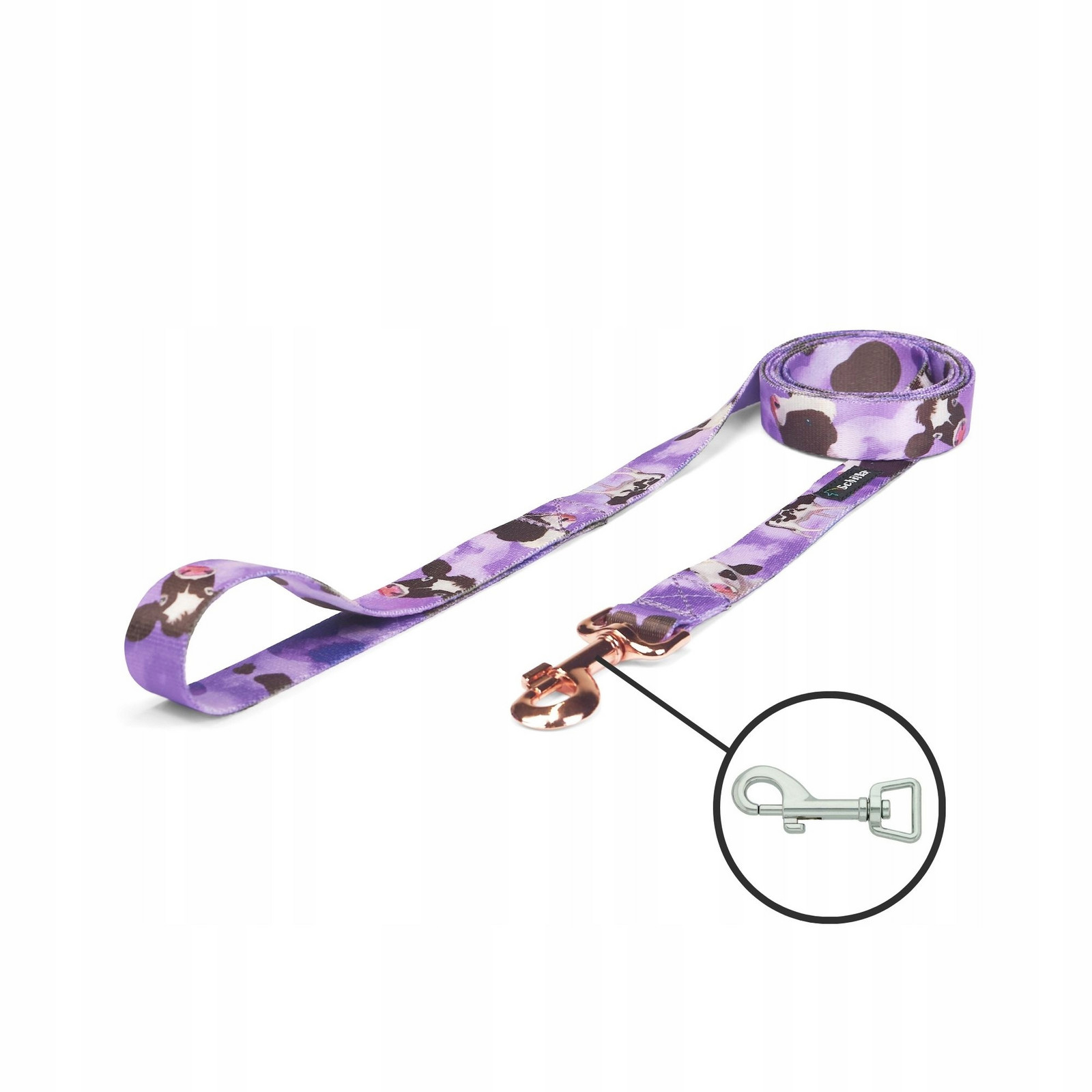 Vodítko městské pro malého středního psa bonbóny krówki fialové 150cm 20mm S M