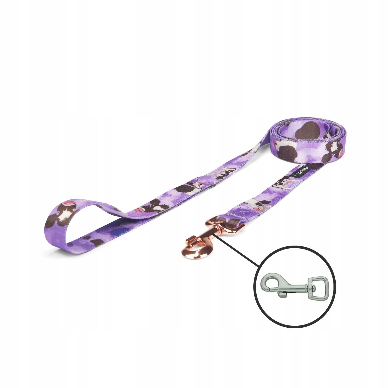 Vodítko městské pro malého psa bonbóny krówki fialové 150cm 15mm Xxs Xs