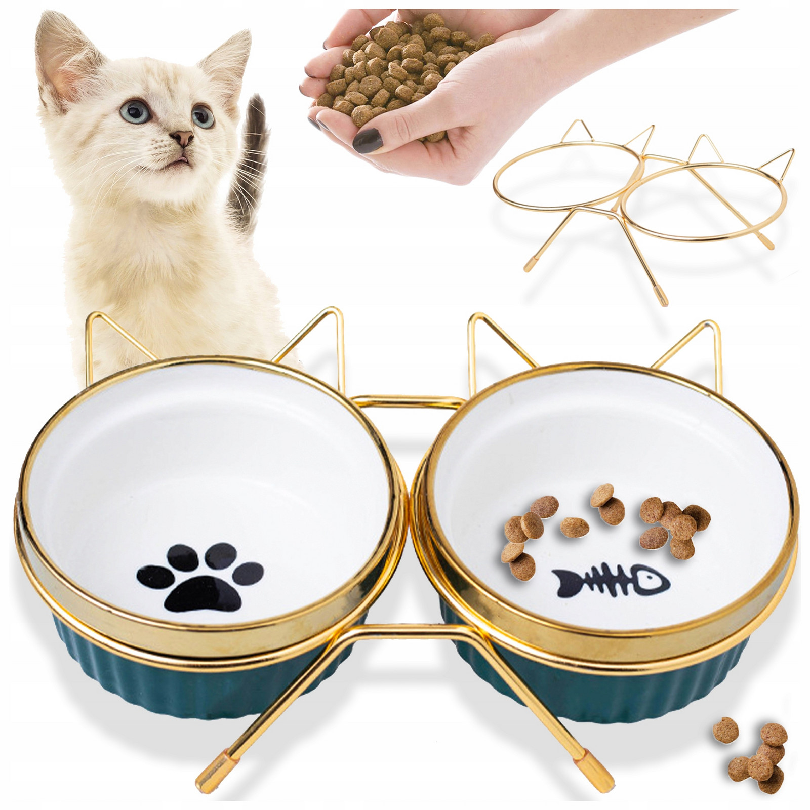 Miska Pro Kočky Psa Dvojitá Keramická Na Stojanu Misky Glamour 2x300ml