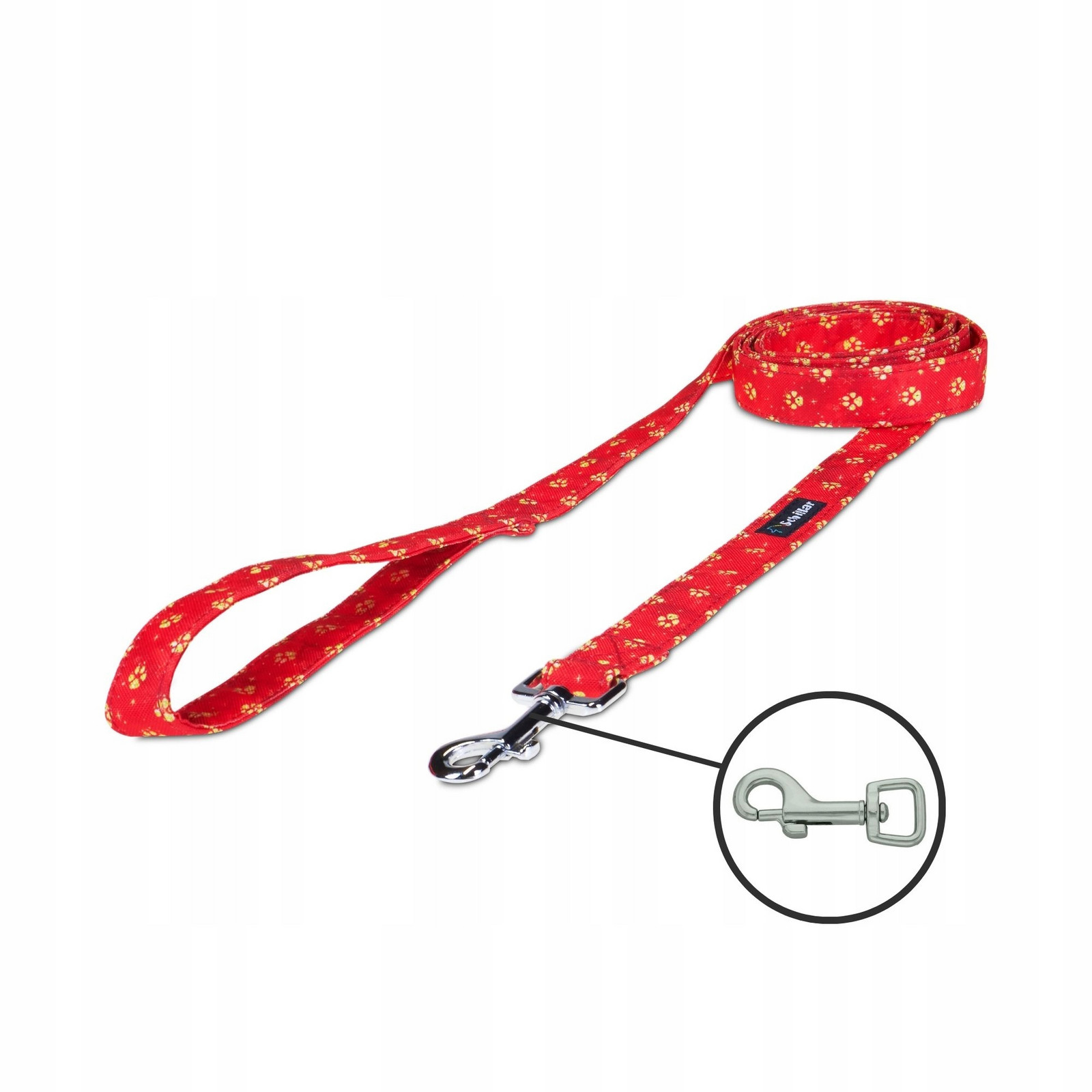 Vodítko městské pro malého mikro psa červené zlaté tlapky 150cm 15mm Xxs Xs