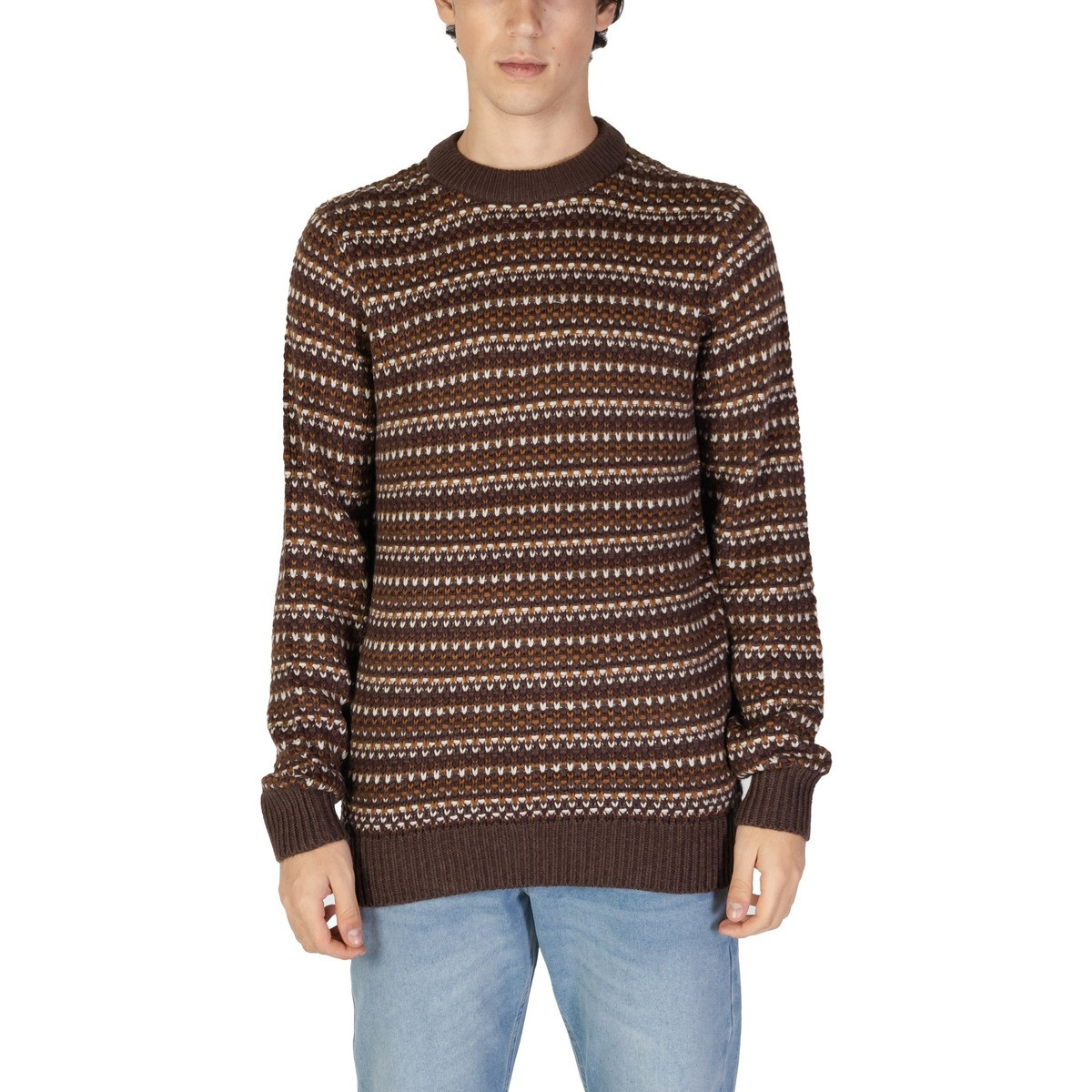 Only & Sons   ONSMUSA REG 3 STRUC CREW KNIT 22027268  Hnědá