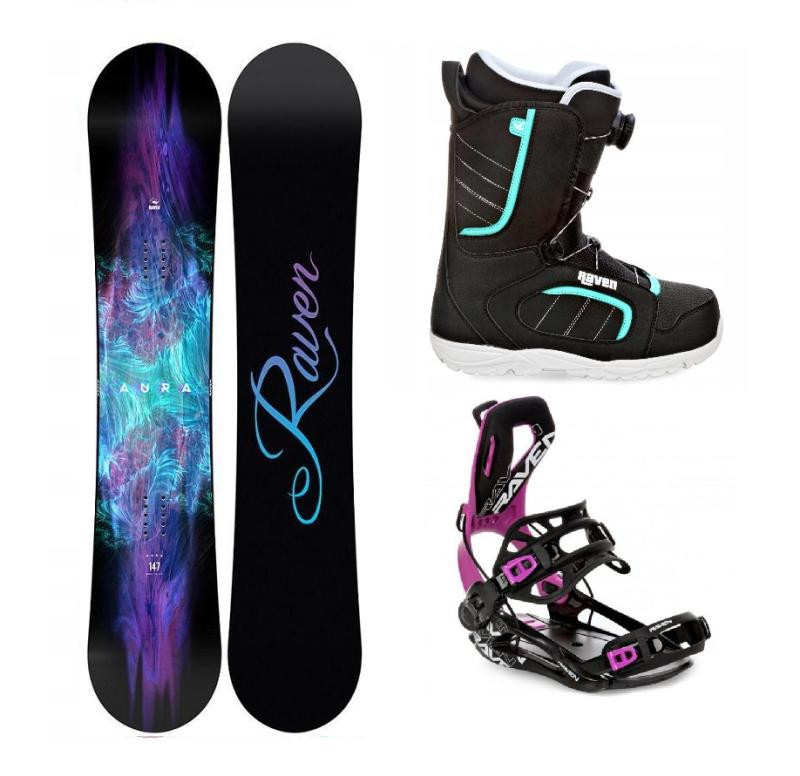 Raven Aura snowboard + Raven Fastec FT360 black/fuchsia vázání + Raven Diva MOZ black/mint boty