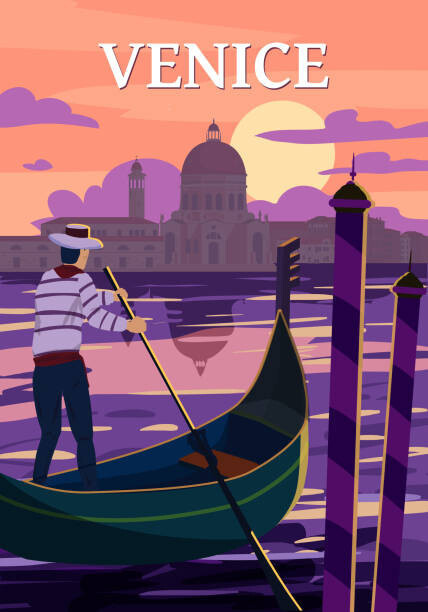 VectorUp Ilustrace Venice Italia Poster retro style. Sunset, VectorUp, 26.7 × 40 cm