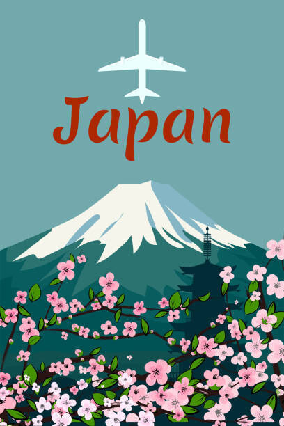 VectorUp Ilustrace Travel poster mount Fuji Japan retro, VectorUp, 26.7 × 40 cm