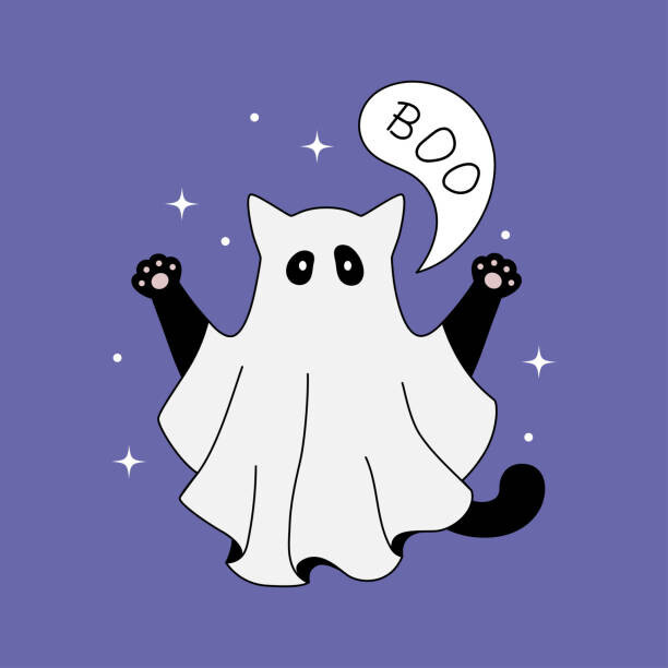 Anastasia Malachi Ilustrace Cute ghost cat halloween theme flat, Anastasia Malachi, 40 × 40 cm