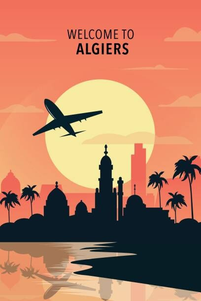 Illustrator Ilustrace Welcome to Algiers, Algeria. Retro city, Illustrator, 26.7 × 40 cm