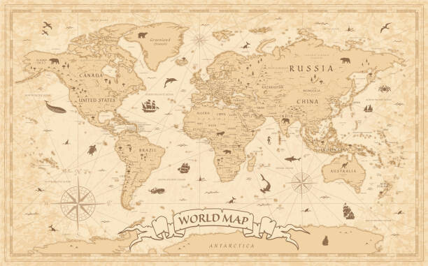 dikobraziy Mapa World Map Vintage Old-Style - vector - layers, dikobraziy, 40 × 26.7 cm