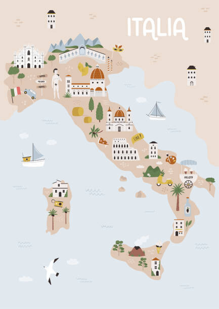 undefined undefined Ilustrace Vector illustration of map of Italy, undefined undefined, 30 × 40 cm