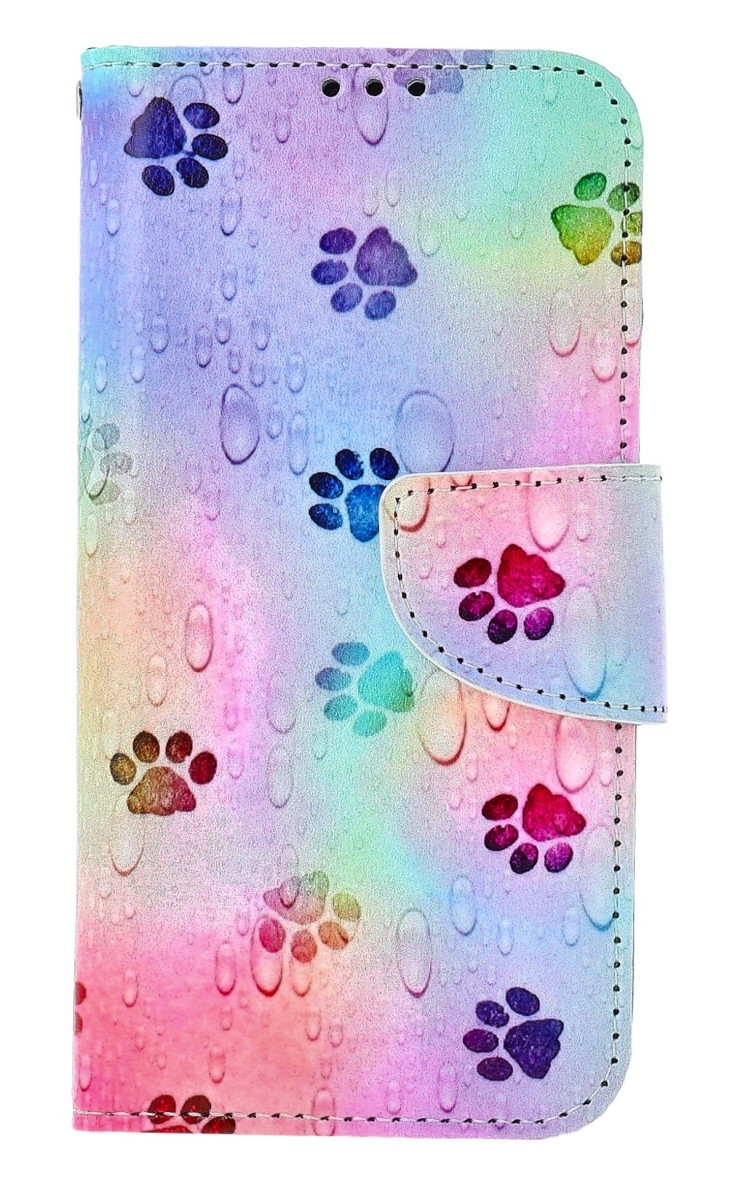 Pouzdro TopQ iPhone 13 knížkové Tlapky 66358