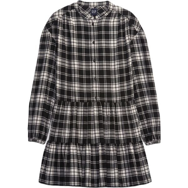 GAP LS PLAID TIERED Dámské šaty, černá, velikost