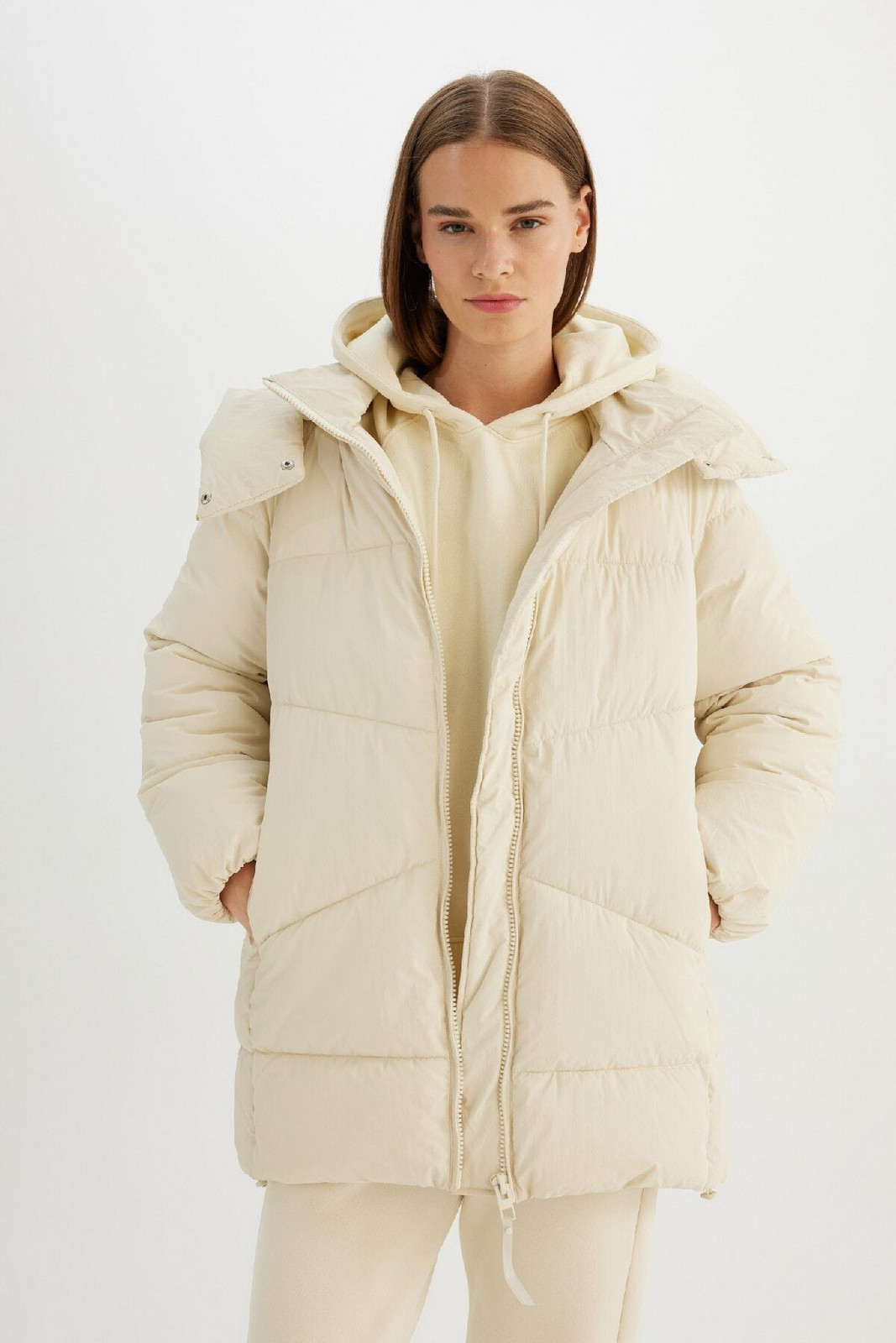 DEFACTO Water Repellent Hooded Puffer Jacket Parka Zipper Snap Pocket C9372AX24WN