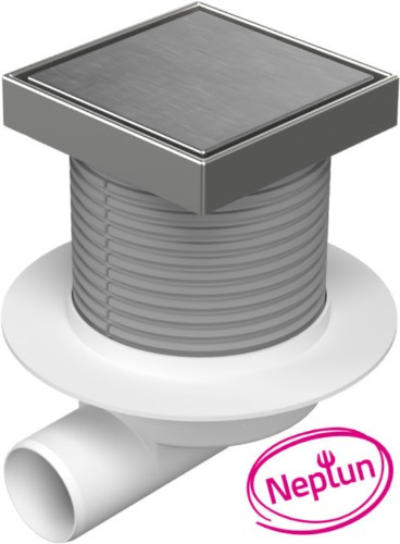 Chuděj Podlahová vpust boční DN50, plovák Neptun, mřížka 125x125 mm nerez STEEL (Gule boční DN50 s nerez mřížkou)