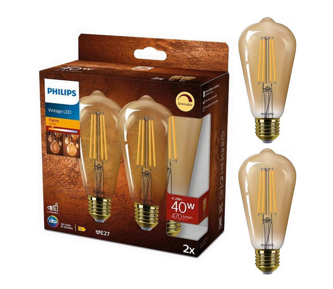 Philips SADA 2x LED Stmívatelná žárovka VINTAGE Philips ST64 E27/4,2W/230V 2200K