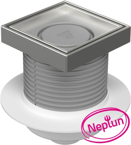 Chuděj Podlahová vpust spodní DN50, plovák Neptun, mřížka 125x125 mm nerez CERAMICS (Gule spodní DN50 s nerez mřížkou pro vložení dlažby)