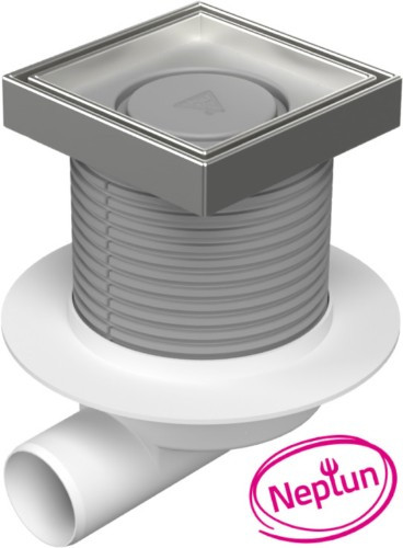 Chuděj Podlahová vpust boční DN50, plovák Neptun, mřížka 125x125 mm nerez CERAMICS (Gule boční DN50 s nerez mřížkou pro vložení dlažby)