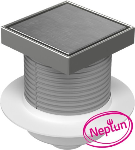 Chuděj Podlahová vpust spodní DN50, plovák Neptun, mřížka 125x125 mm nerez STEEL (Gule spodní DN50 s nerez mřížkou)