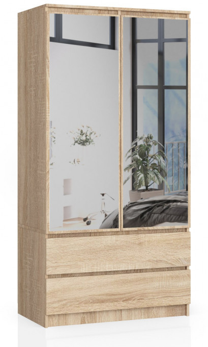 Skříň S 90 cm 2D 2SZ 2 zrcadla CLP sonoma