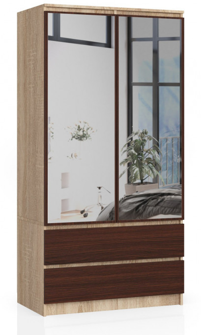 Skříň S 90 cm 2D 2SZ 2 zrcadla CLP sonoma / wenge