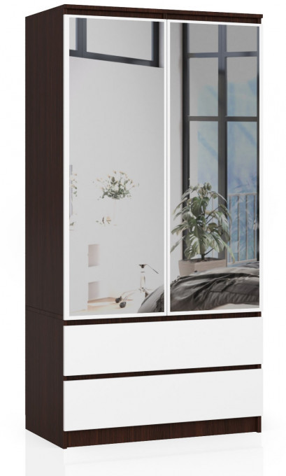 Skříň S 90 cm 2D 2SZ 2 zrcadla CLP wenge / bílá