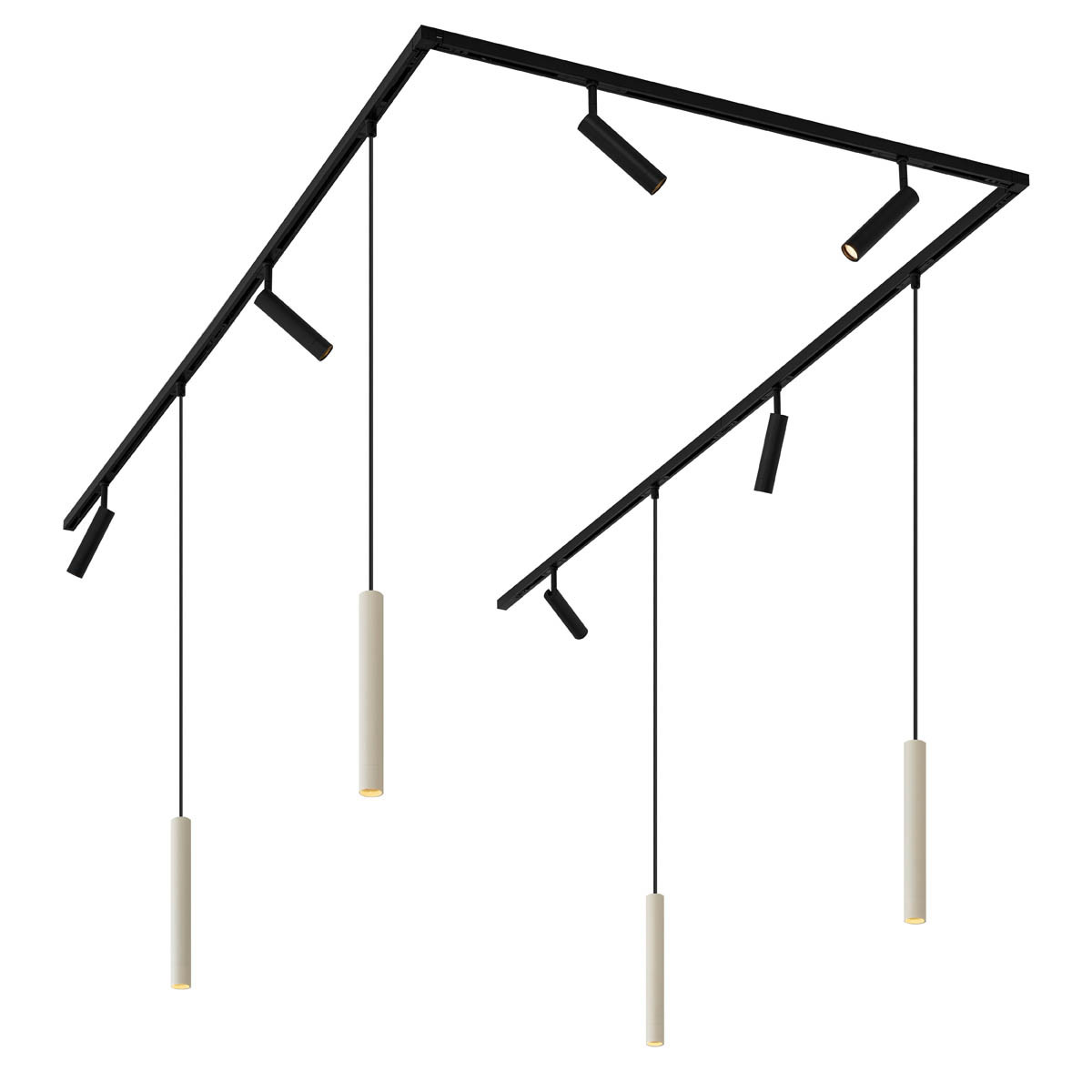 Modern railsysteem met 6 spots en 4 hanglampen zwart 1-fase - Slimline Uzzy Keno