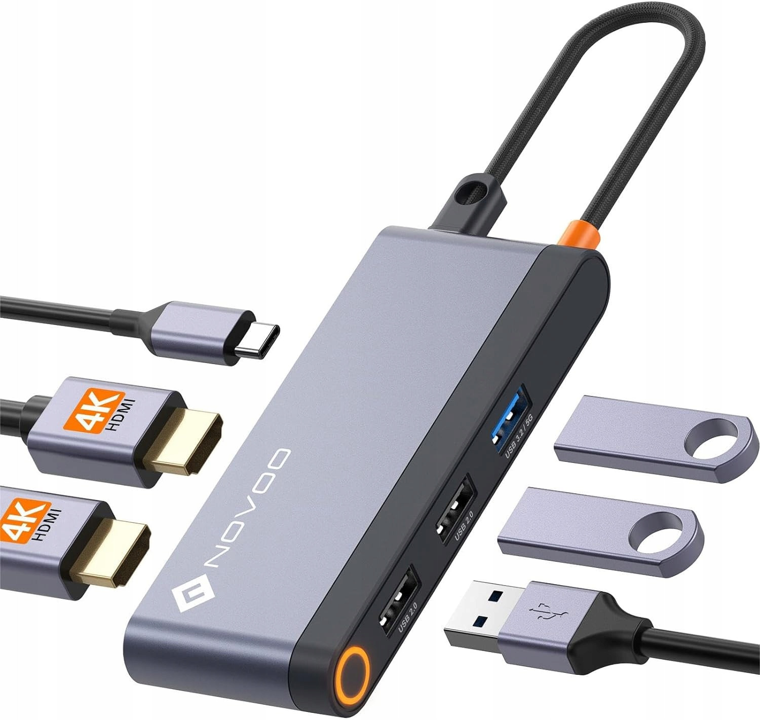 Novoo Usb C Hub Duální Adaptér 6V1 Hdmi 4K Rozbočovač 980