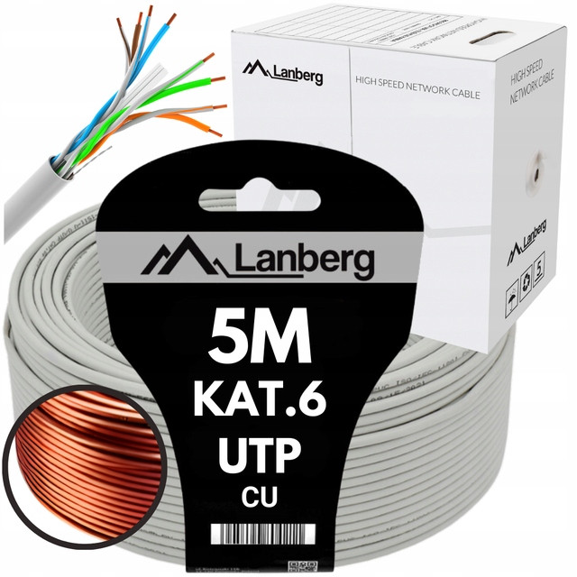 Kabel Síťový Lan Šroubovák Měď RJ45 Utp KAT.6 CAT.6 5M Lanber