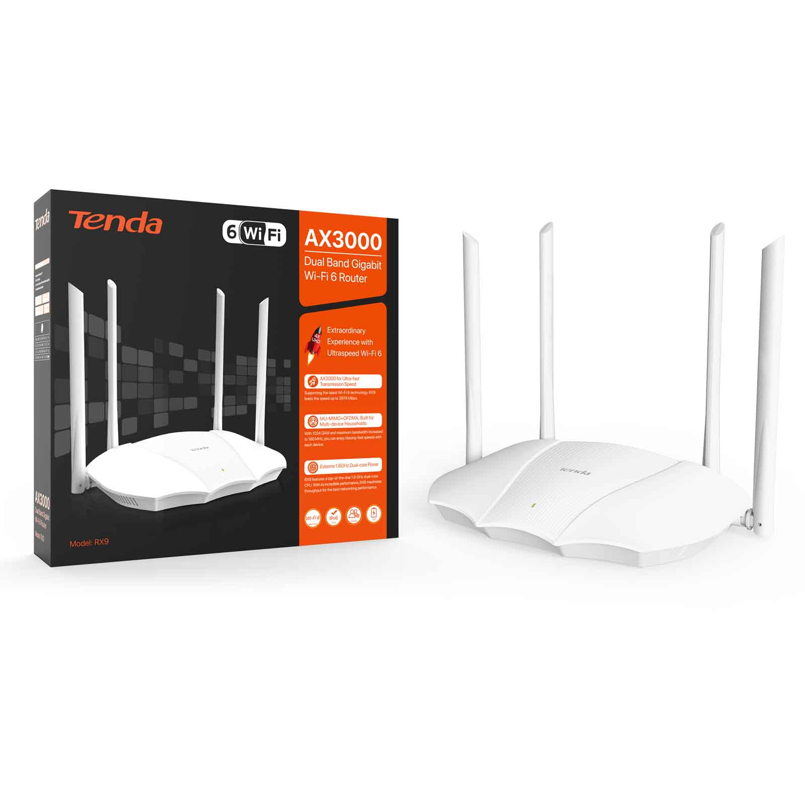 Tenda RX9 WiFi 6 router, AX3000, 2,4/5GHz, 4x6dBi