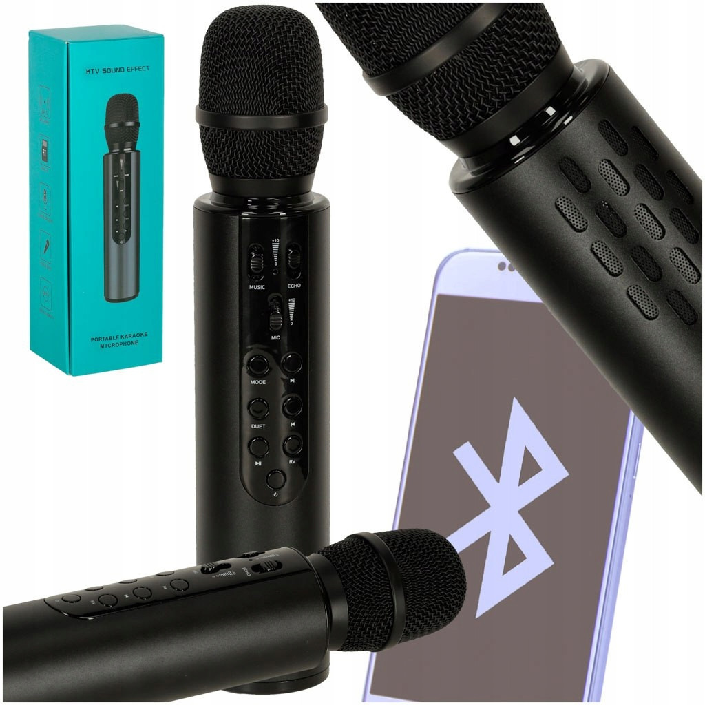 Bezdrátový mikrofon pro karaoke Bluetooth černý