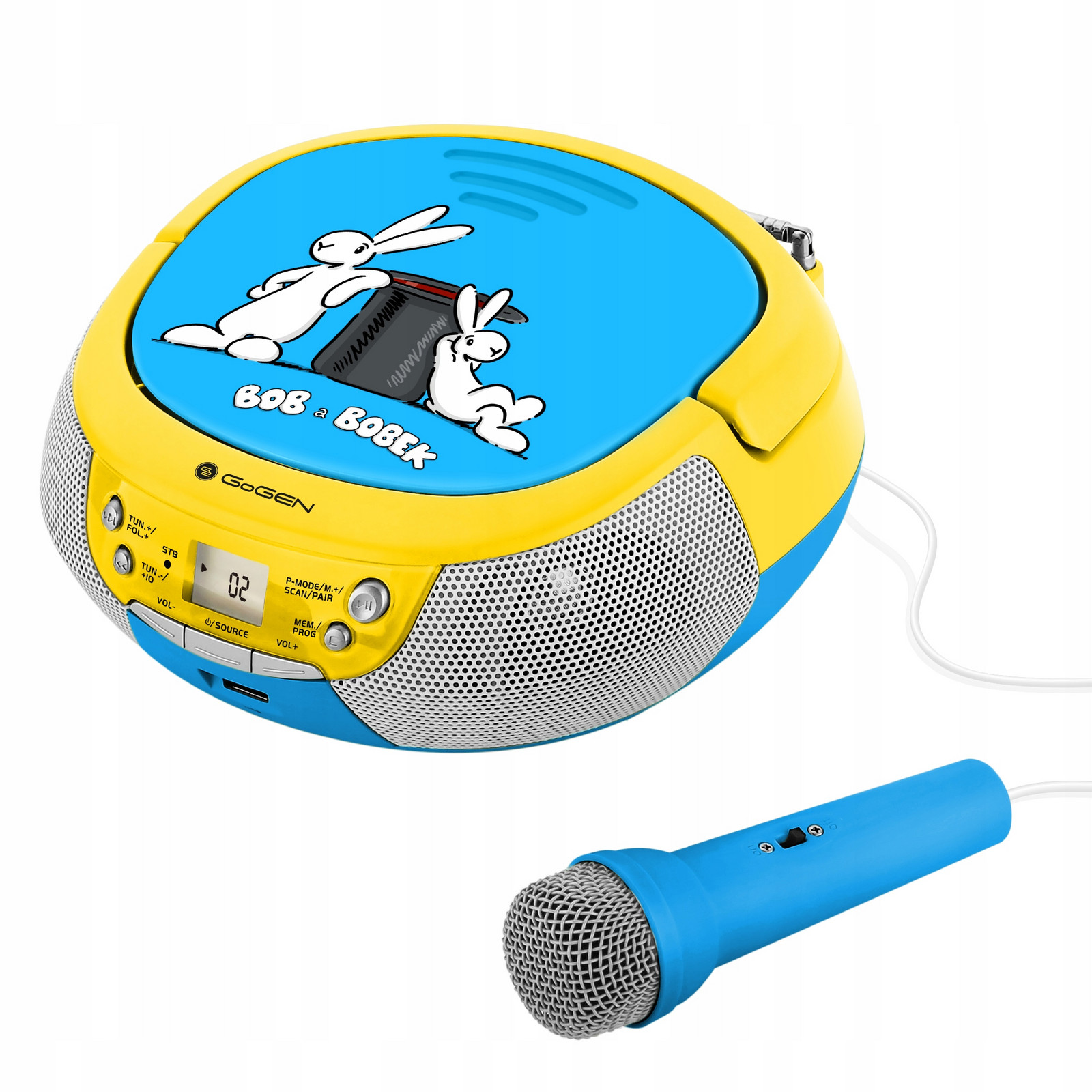 Boombox Karaoke Bluetooth Reproduktor Usb MP3 Mikrofon CD Přehrávač Rádio Blue