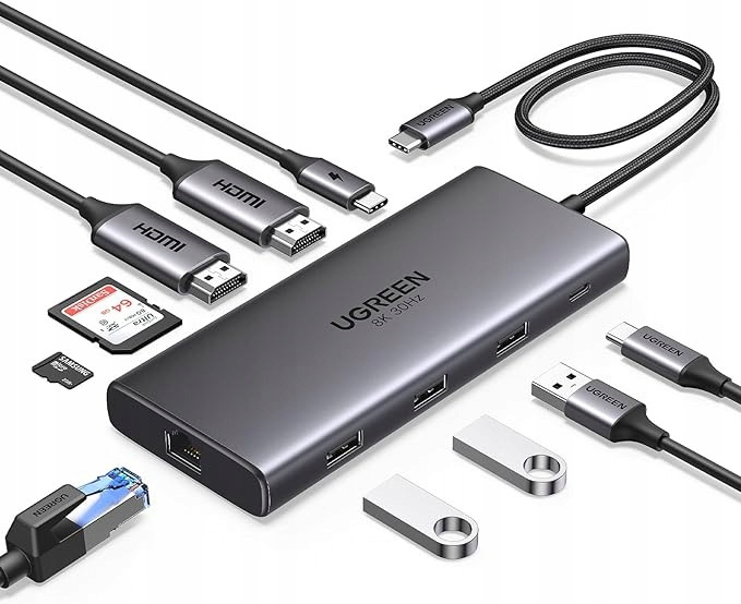 Dokovací stanice 10v 1 Usb C: Ugreen Usb C 8K CM639