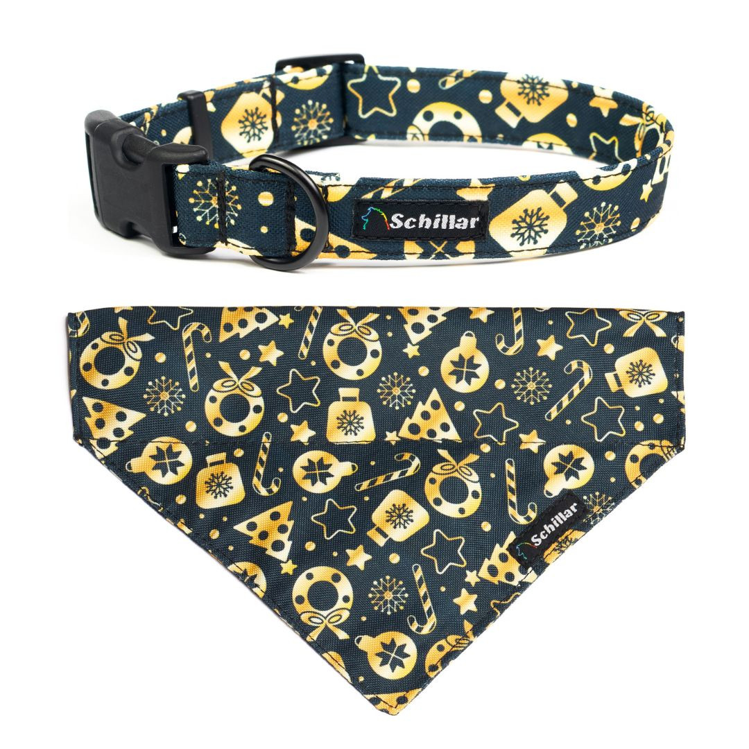 Vánoční sada pro psa obojek nákrčník golden christmas L 40-60cm