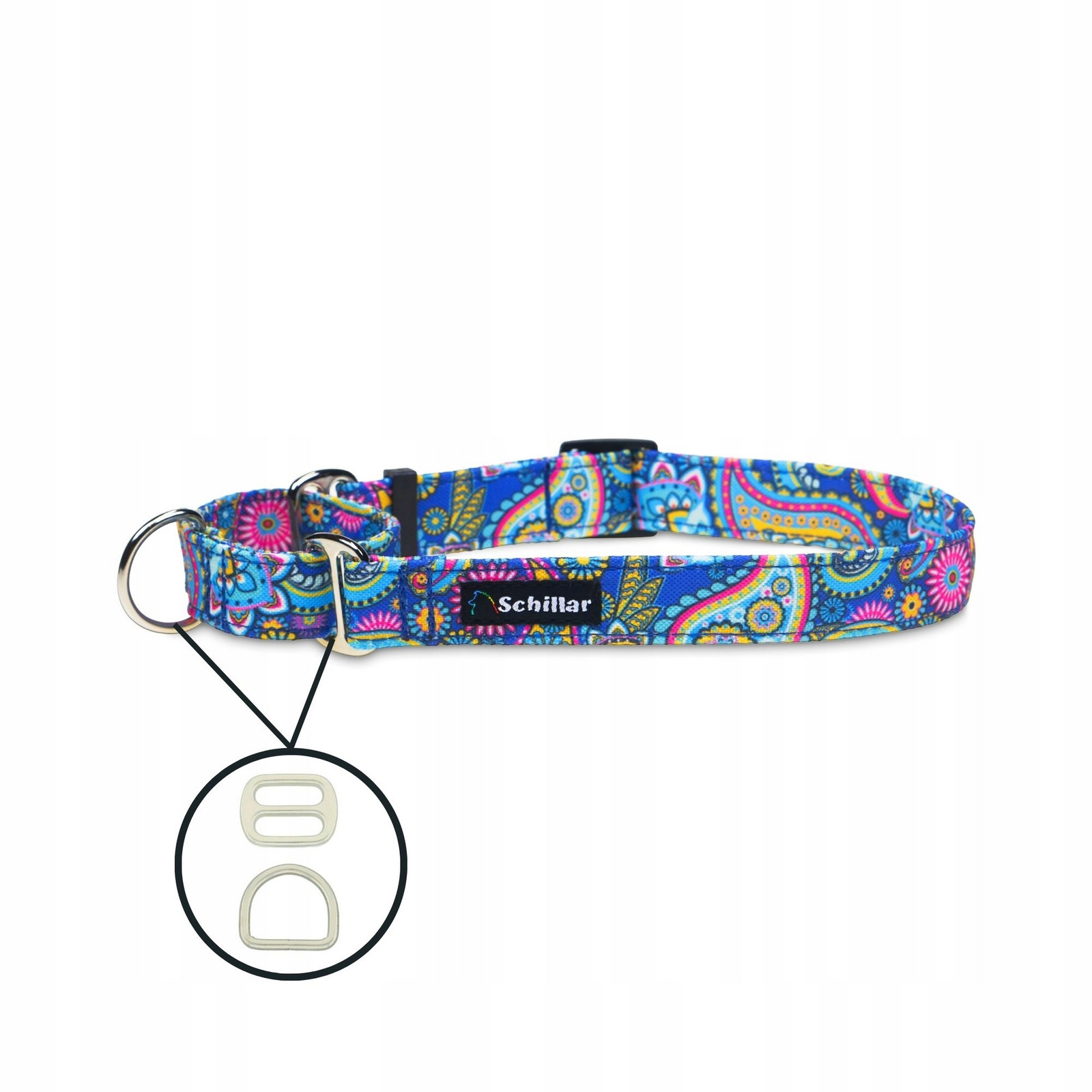 Obojek martingale pro velkého psa barevný modrý paisley L XL 40-60cm