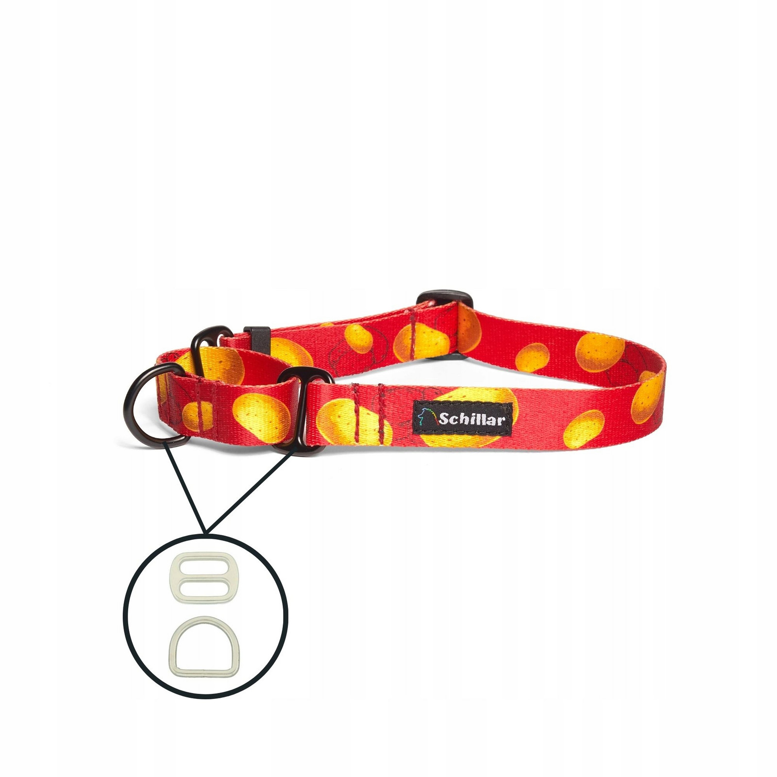 Obojek martingale pro velkého psa červené brambory kartofle L XL 40-60cm