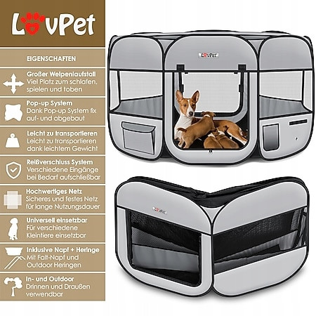 Kotec textilní materiál Lovpet malý pes 125 x 125 x 64 cm